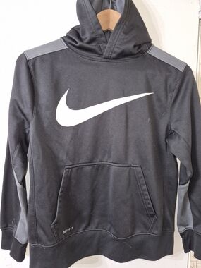 Nike Black Hoodie with White Swoosh and Gray Panels